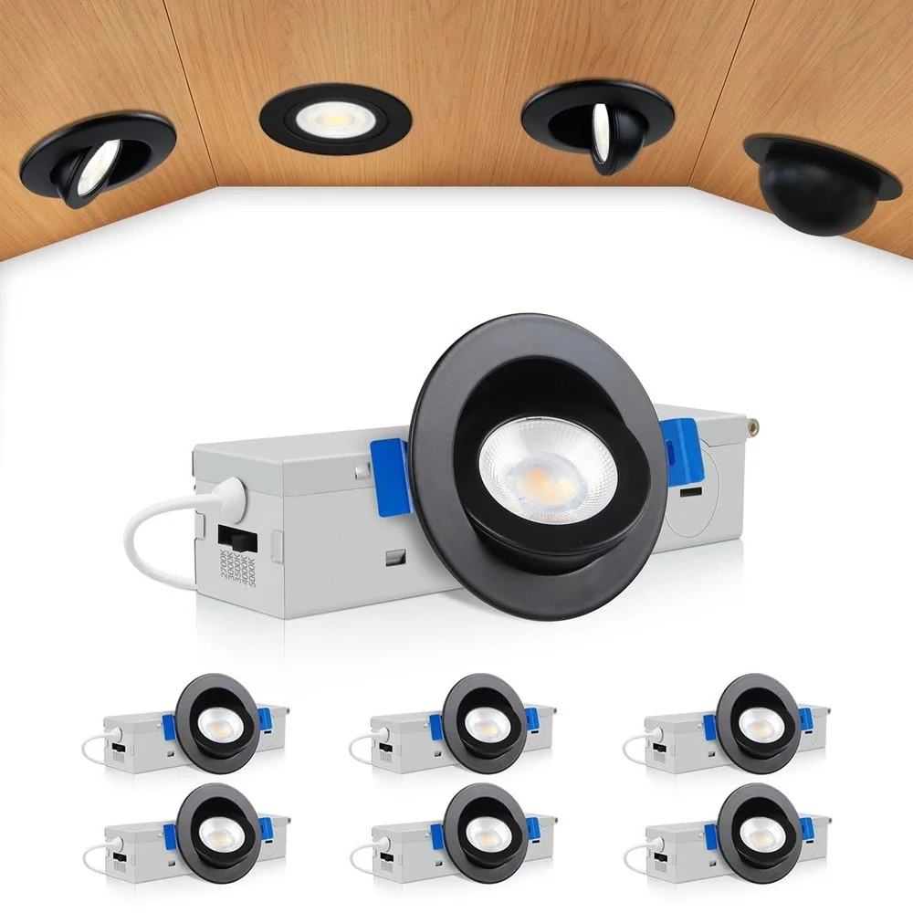 zouzai 2 Inch LED Recessed Downlight 6 Pack 5W 550LM Black 5CCT Dimmable Gimbal